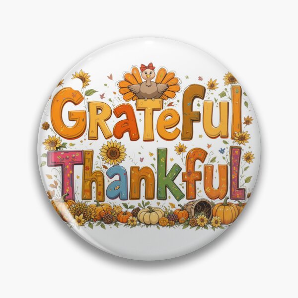 Item preview, Grateful Thankful Cute Turkey Autumn Design – Fall Thanksgiving Typography with Pumpkins and Sunflowers designed and sold by GJ Kul.