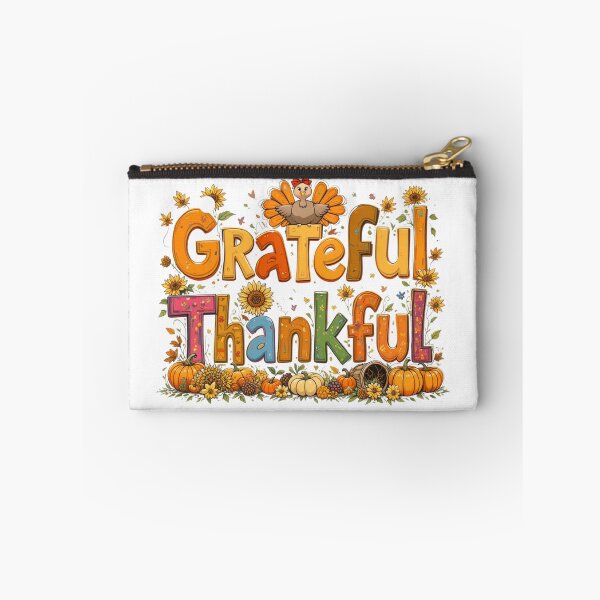 Item preview, Grateful Thankful Cute Turkey Autumn Design – Fall Thanksgiving Typography with Pumpkins and Sunflowers designed and sold by GJ Kul.