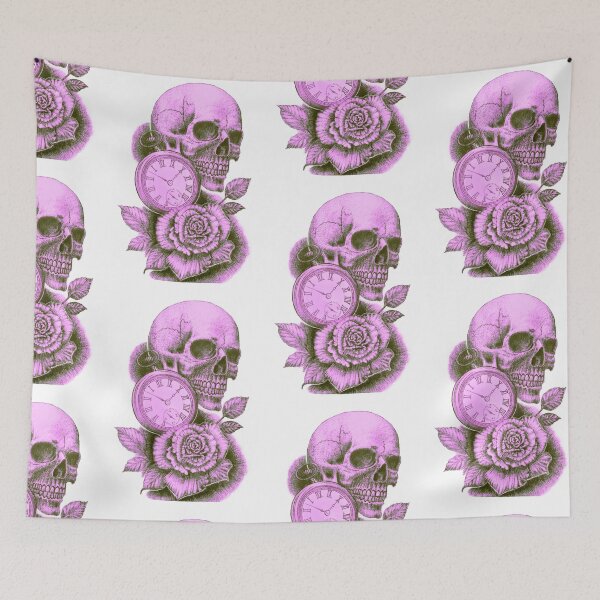 Item preview, Pink skull, timepiece, and rose. designed and sold by TheTattooGuy.