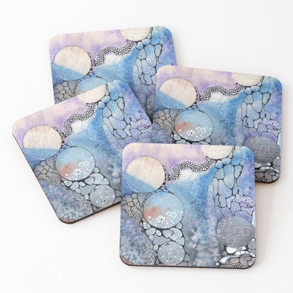 Item preview, Abstract Watercolour Ink Doodle Art Circles Blue Purple designed and sold by Tezoodle Art.