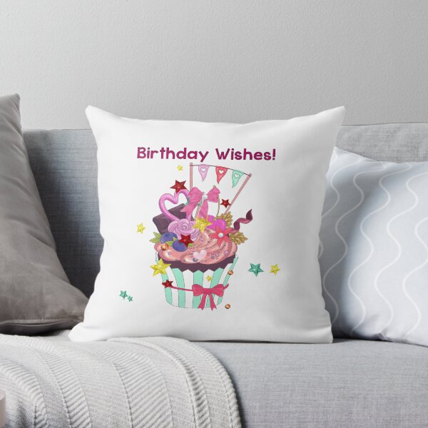 Birthday Wishes Girly Cupcake Throw Pillow