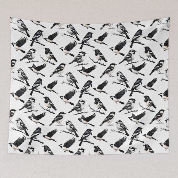 Item preview, Black and White Bird Illustration Pattern | Bird Art designed and sold by UnhingedBird.