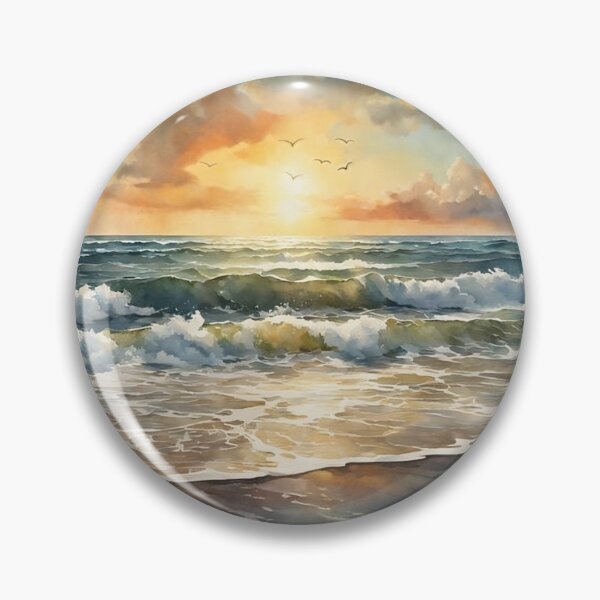 Item preview, Beautiful Waves in Sunset Watercolor Painting | Watercolor Art | Watercolor Scenery designed and sold by UnhingedBird.