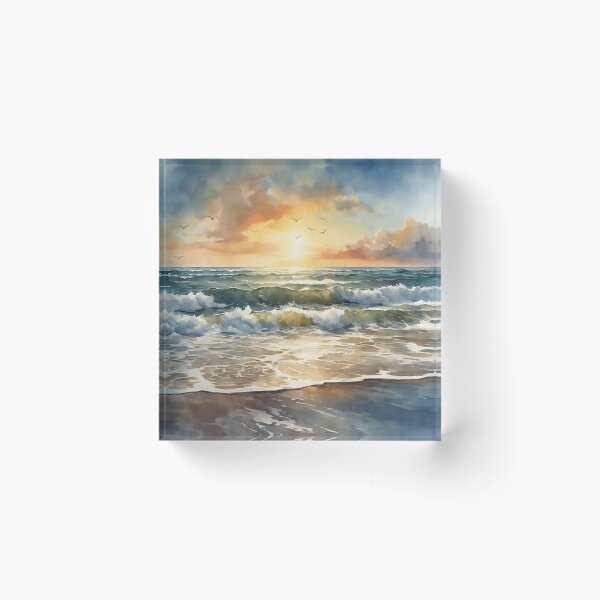 Item preview, Beautiful Waves in Sunset Watercolor Painting | Watercolor Art | Watercolor Scenery designed and sold by UnhingedBird.