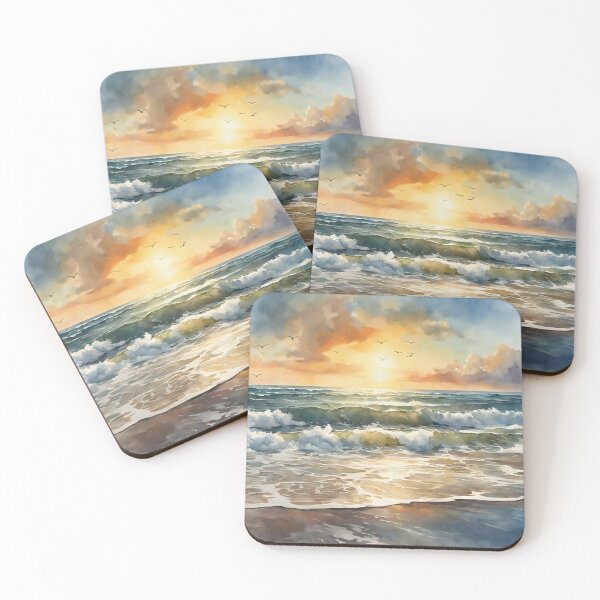 Item preview, Beautiful Waves in Sunset Watercolor Painting | Watercolor Art | Watercolor Scenery designed and sold by UnhingedBird.