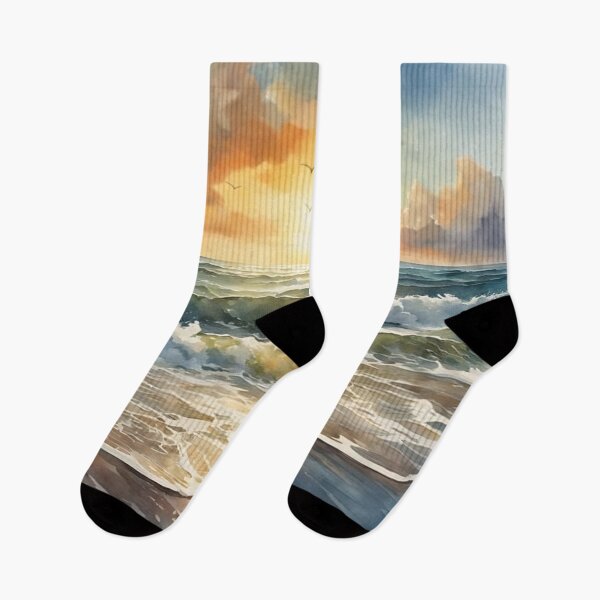 Item preview, Beautiful Waves in Sunset Watercolor Painting | Watercolor Art | Watercolor Scenery designed and sold by UnhingedBird.