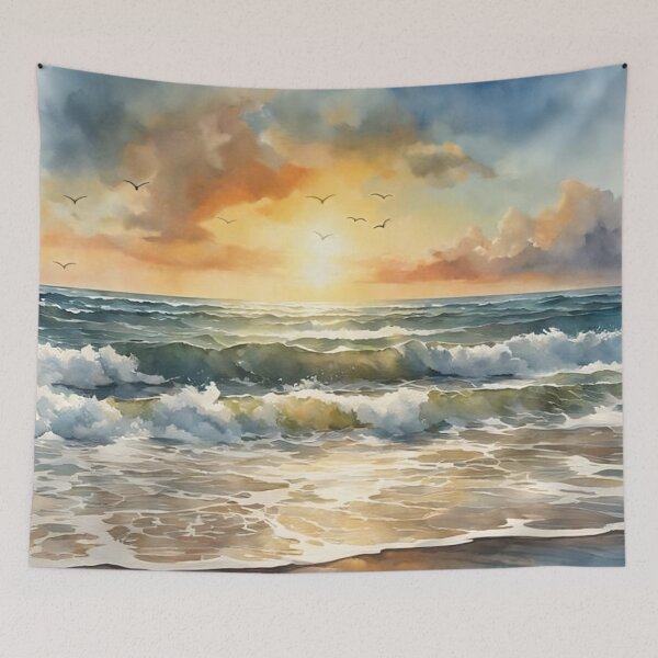 Item preview, Beautiful Waves in Sunset Watercolor Painting | Watercolor Art | Watercolor Scenery designed and sold by UnhingedBird.