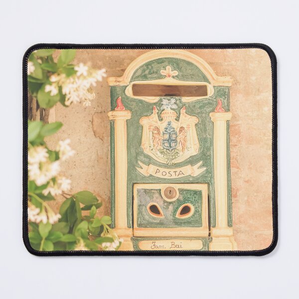 Item preview, Tuscany, Italy I Italian ceramic mailbox in Pienza with star jasmine on rustic stone wall in vintage countryside photography with Mediterranean pastel aesthetic, poetic dolce vita Italian summer vibes designed and sold by Julie Travel Photography.