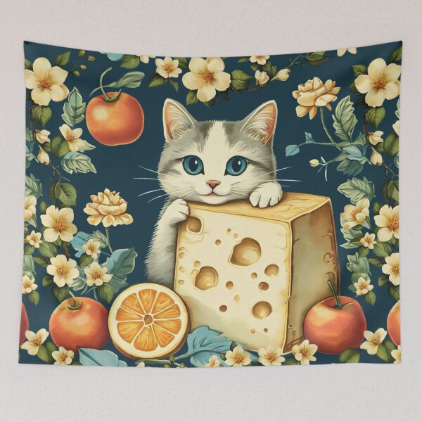 Artikelvorschau, Glückliches Kätzchen mit Futterillustration | Katzenkunst entworfen und verkauft von UnhingedBird.