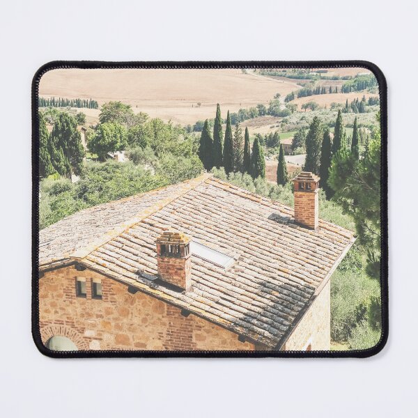 Item preview, Tuscany, Italy I Scenic panoramic view from Pienza with golden fields cypress trees rustic farmhouse in warm summer light for authentic rustic rural countryside landscape photography for la dolce vita designed and sold by Julie Travel Photography.