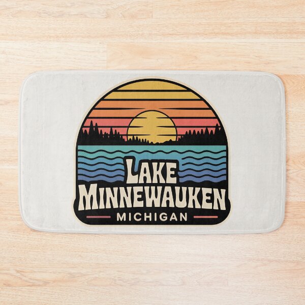 Item preview, Lake Minnewauken, Michigan Retro Sunset Emblem designed and sold by TheOldMittenIllustrated.