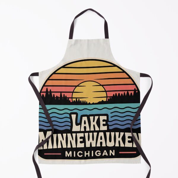 Item preview, Lake Minnewauken, Michigan Retro Sunset Emblem designed and sold by TheOldMittenIllustrated.