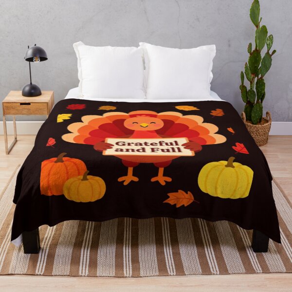 Artikelvorschau, Grateful and Full Thankful Turkey Wall Art Autumn Print with Pumpkins and Leaves entworfen und verkauft von MojNetSerwis WWK.