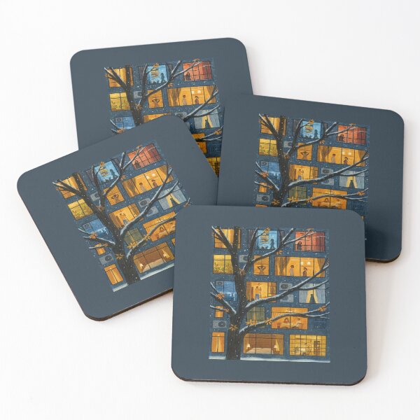 Item preview, Winter Night Windows – Cozy City Apartment Lights in Snow designed and sold by SuccessHunters.