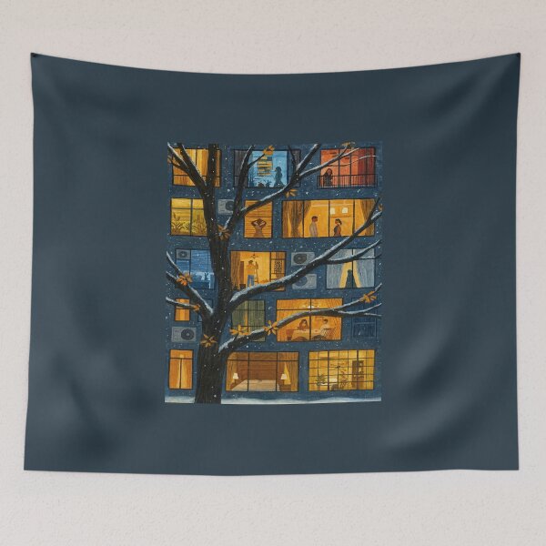 Item preview, Winter Night Windows – Cozy City Apartment Lights in Snow designed and sold by SuccessHunters.