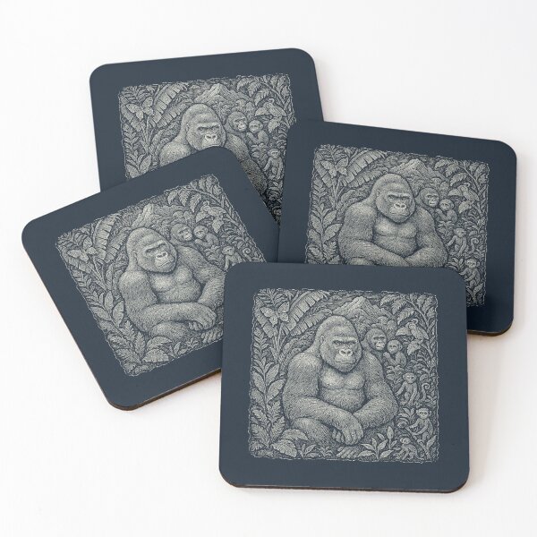 Item preview, Gorilla Family Mountain Jungle Doodle Art designed and sold by EdvvinStudios.