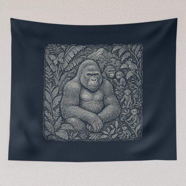 Item preview, Gorilla Family Mountain Jungle Doodle Art designed and sold by EdvvinStudios.