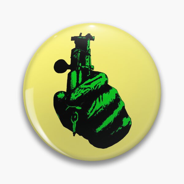 Item preview, Left hand holding an old-school tattoo machine, green. designed and sold by TheTattooGuy.