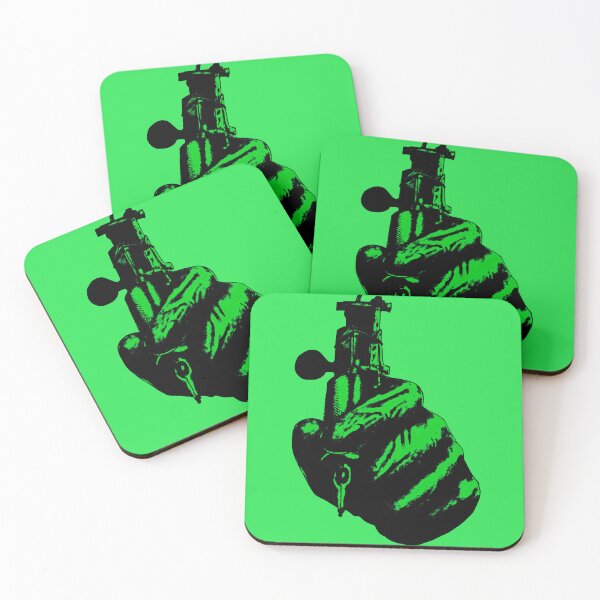 Item preview, Left hand holding an old-school tattoo machine, green. designed and sold by TheTattooGuy.