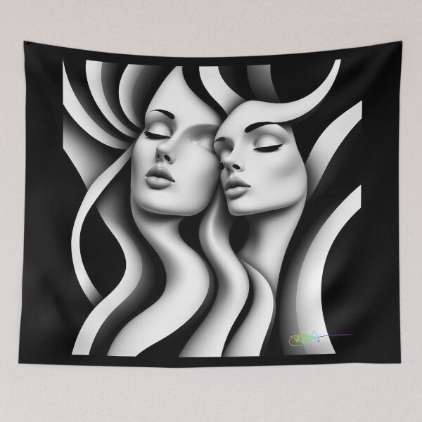 Item preview, Illusion of Grace - Dual Flowing Faces Black & White Art designed and sold by Benito Del Ray.
