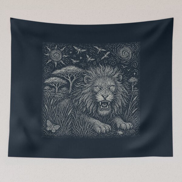 Item preview, Fierce Lion Savannah Grass Sun Doodle designed and sold by EdvvinStudios.