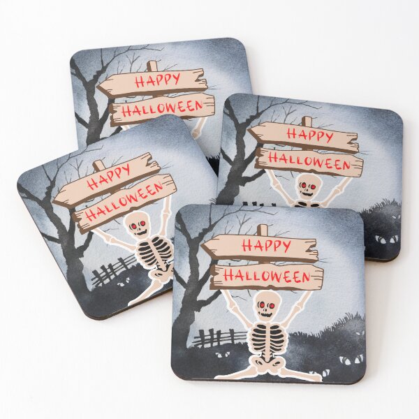 Item preview, Skeleton holding a Happy Halloween sign designed and sold by Marcia Motivos.