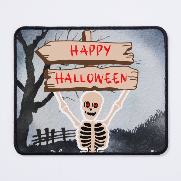 Item preview, Skeleton holding a Happy Halloween sign designed and sold by Marcia Motivos.