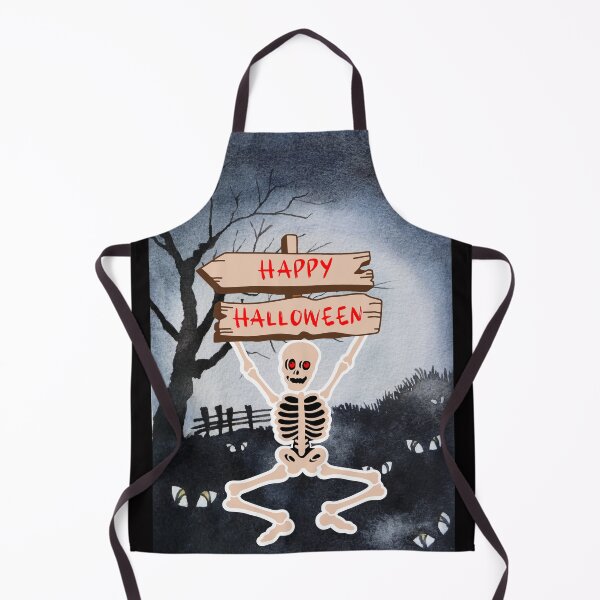 Item preview, Skeleton holding a Happy Halloween sign designed and sold by Marcia Motivos.