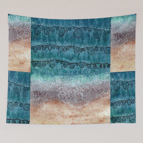 Item preview, Aqua Teal Coastal Beach and Waves Abstract Watercolour designed and sold by Tezoodle Art.