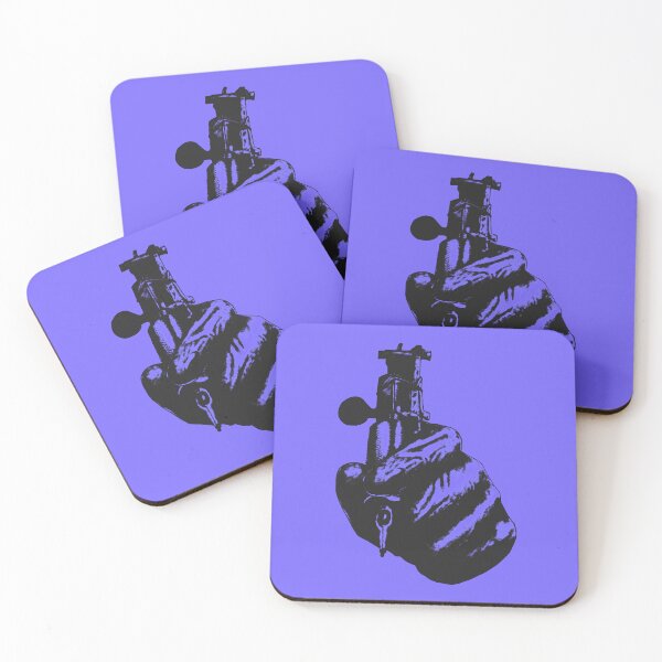 Item preview, Gloved hand holding tattoo machine, purple. designed and sold by TheTattooGuy.