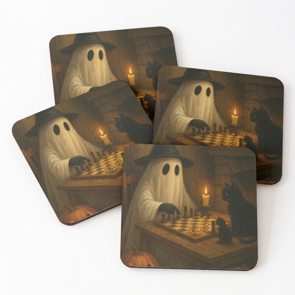 Item preview, Cozy Halloween Art – Ghost Playing Chess designed and sold by SavageTeamArt.