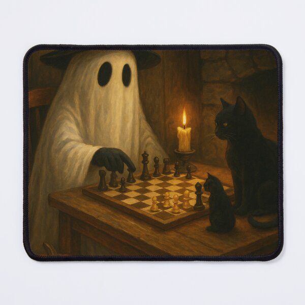 Item preview, Cozy Halloween Art – Ghost Playing Chess designed and sold by SavageTeamArt.