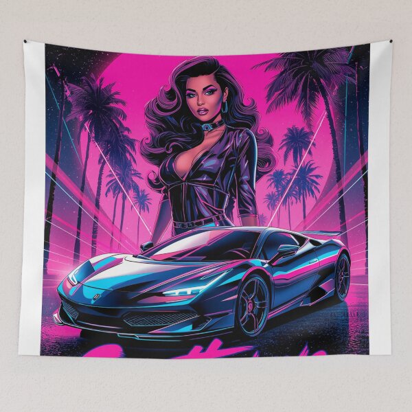 Item preview, Synthwave Retro 80s Neon Poster – Glamorous Woman & Car designed and sold by CapyToon.