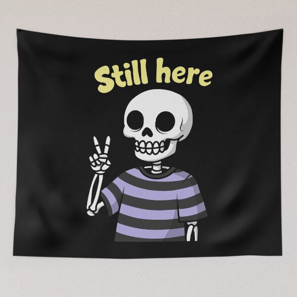 Item preview, Still Here Skeleton | Funny Spooky Skull Peace Sign Halloween designed and sold by PinFlick.
