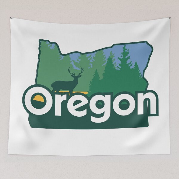 Item preview, Oregon State Map Design | Forest Landscape and Wildlife Silhouette designed and sold by Solv4USA.