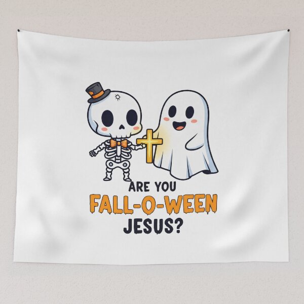 Item preview, Fall-O-Ween Jesus Cute Skeleton Ghost Halloween Pun designed and sold by VividDripCo.