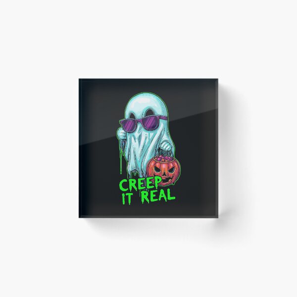 Item preview, Creep It Real – Neon Cool Ghost with Pumpkin Bucket designed and sold by snoezelstudio.