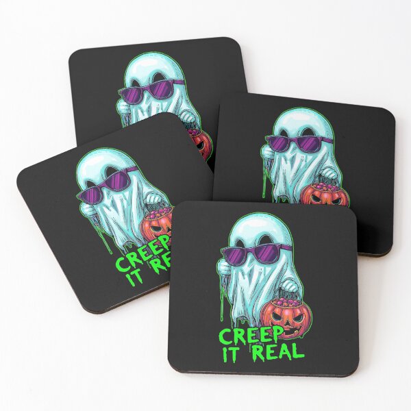 Item preview, Creep It Real – Neon Cool Ghost with Pumpkin Bucket designed and sold by snoezelstudio.