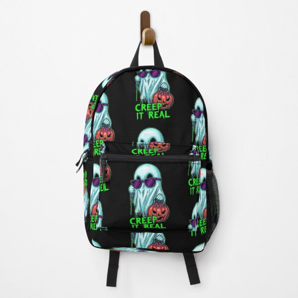 Item preview, Creep It Real – Neon Cool Ghost with Pumpkin Bucket designed and sold by snoezelstudio.