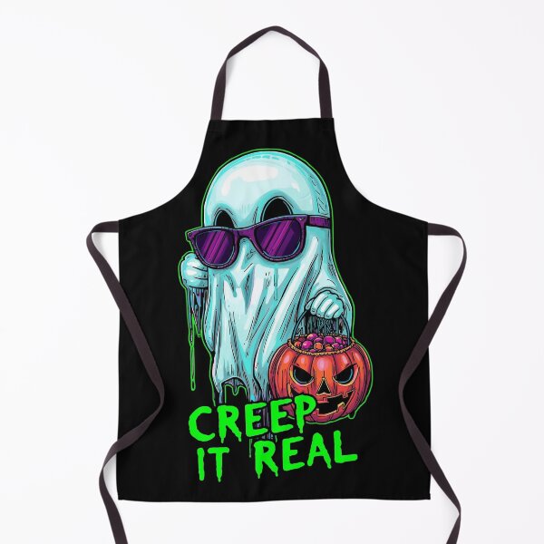 Item preview, Creep It Real – Neon Cool Ghost with Pumpkin Bucket designed and sold by snoezelstudio.