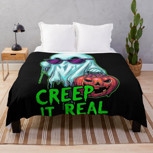 Item preview, Creep It Real – Neon Cool Ghost with Pumpkin Bucket designed and sold by snoezelstudio.