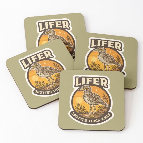 Item preview, Spotted Thick-knee LIFER – Retro Birdwatching Sticker designed and sold by The Digital Compass.