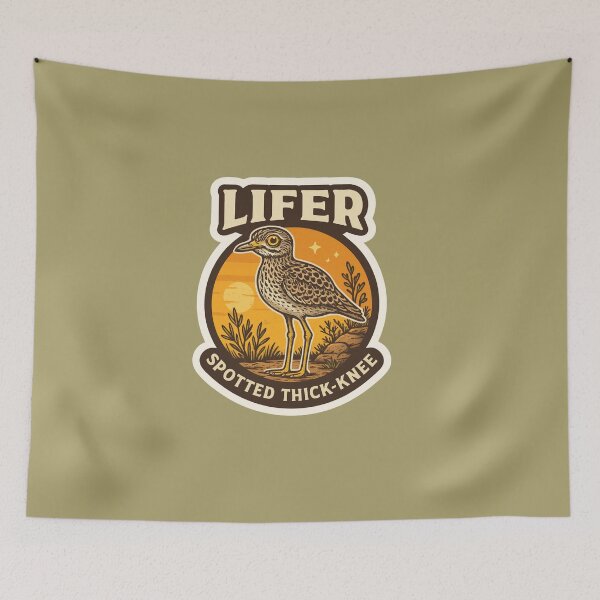 Item preview, Spotted Thick-knee LIFER – Retro Birdwatching Sticker designed and sold by The Digital Compass.