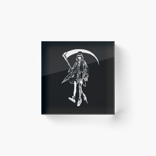 Item preview, Cyber Grunge Scythe Girl | White on Black Dark Manga Reaper Art designed and sold by Mystikos Art.