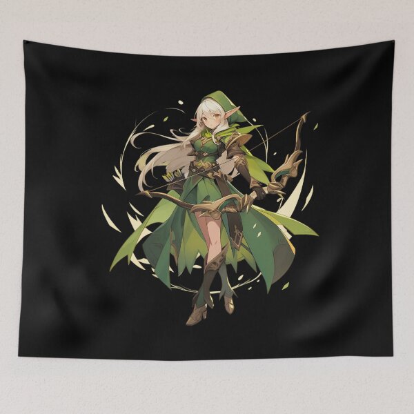 Item preview, Anime Elf Archer – Fantasy Warrior with Bow and Green Cloak designed and sold by Meiersbeste.