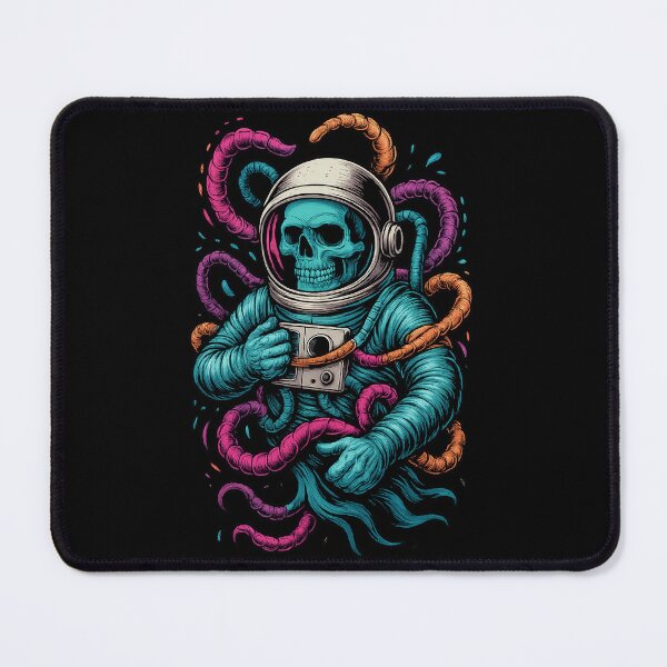 Item preview, Cosmic Encounter – Skeleton Astronaut in Neon Space designed and sold by SoftStyleStudio ⭐⭐⭐.