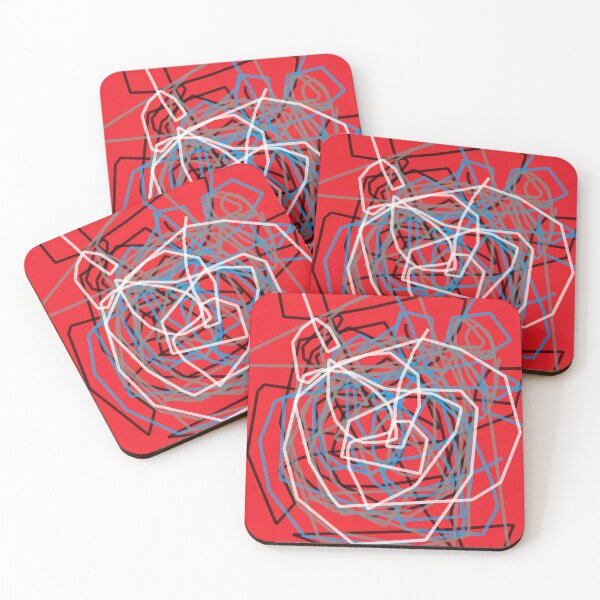 Item preview, Abstract lines indicating loss, drawing a personal map, or thinking about something specific. Black, blue, gray, and white lines on a red background. designed and sold by jotcar.