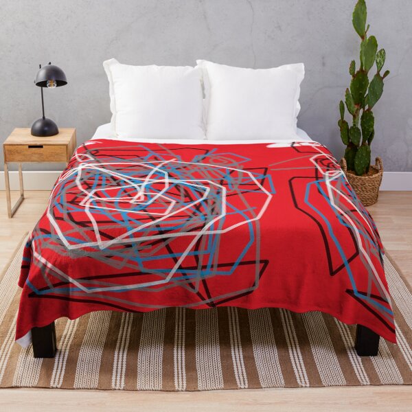 Item preview, Abstract lines indicating loss, drawing a personal map, or thinking about something specific. Black, blue, gray, and white lines on a red background. designed and sold by jotcar.