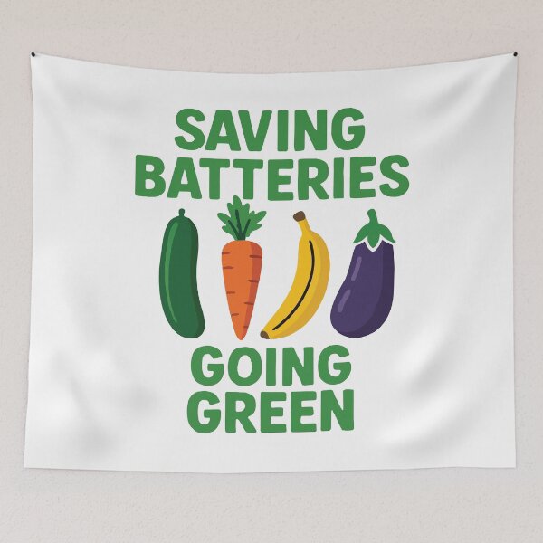 Item preview, Saving Batteries Going Green, Funny Inappropriate Humor, Vegan Vegetable, Eco Friendly Garden designed and sold by PrintItStudio.