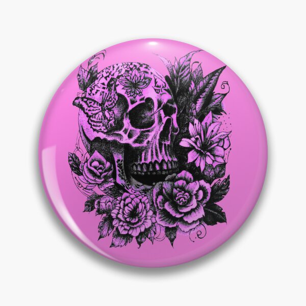 Item preview, Tattoo design of skull, flowers, and butterfly. Pink designed and sold by TheTattooGuy.
